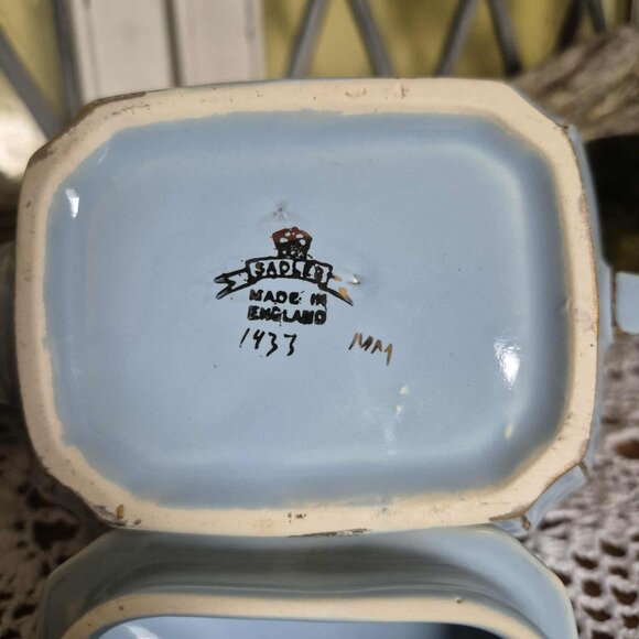 RARE 1930s Sadler Cube Teapot from England - Blue, 24KT Gold Gilding, with Birds - Picture 11 of 15